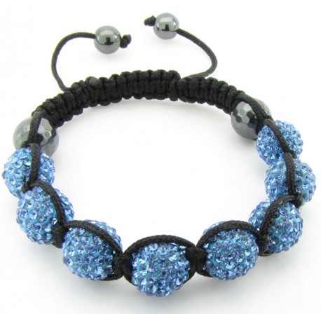 Shamballa Armband "Baby Blue & Black" von PLAYAZ mit echten Kristallen besetzt