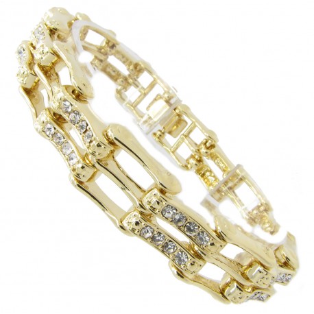 Bling Hip Hop Armband "BIG LINKED GOLD" von PLAYAZ mit echten Kristallen besetzt