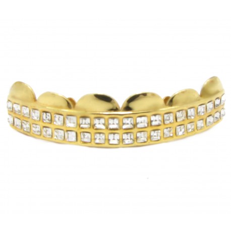Bling Platinum Hip Hop Grillz "TOP GOLD SQUARE" von PLAYAZ, Kristall