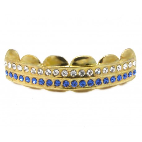 Bling Platinum Hip Hop Grillz "TOP GOLD BLUE LINE" von PLAYAZ, Kristall