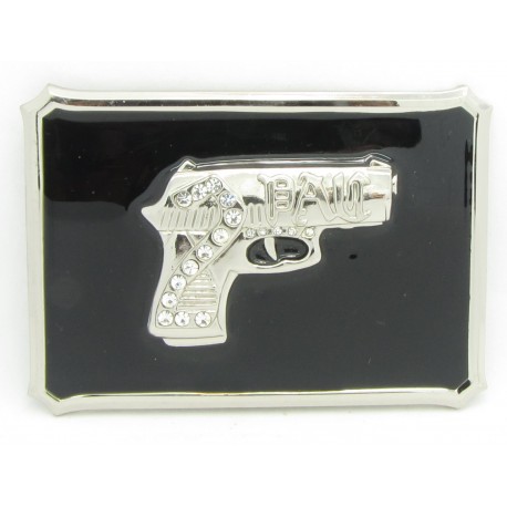 PLAYAZ Bling Gürtelschnalle "Glock 2Pac" schwarz Lack Kristall XXL