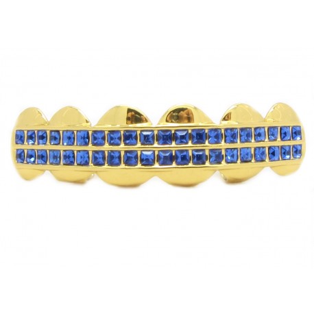 Bling Hip Hop Grillz "TOP SQUARE BLUE PLATINUM" von PLAYAZ, Kristall, rhodiniert