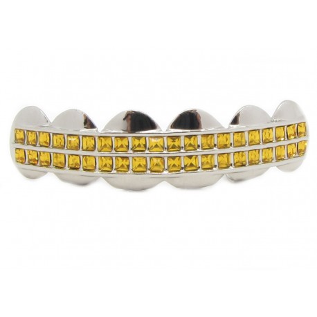 Bling Hip Hop Grillz "TOP SQUARE BLUE PLATINUM" von PLAYAZ, Kristall, rhodiniert