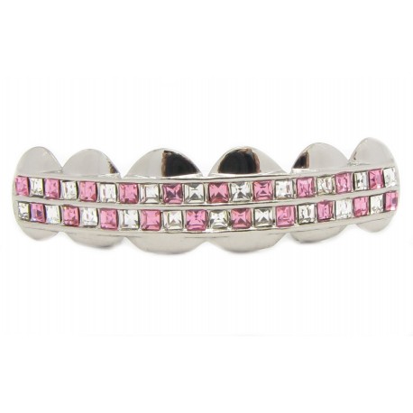 Bling Hip Hop Grillz "TOP SQUARE PINK SPLIT PLATINUM" von PLAYAZ, Kristall, rhodiniert