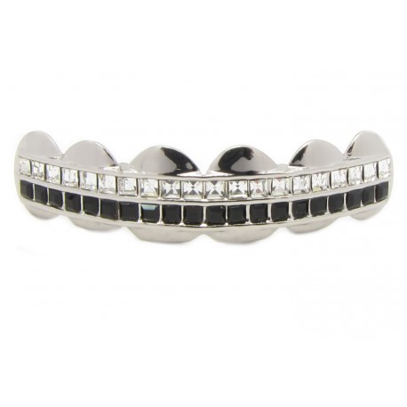 Bling Hip Hop Grillz "TOP SQUARE BLACK LINE PLATINUM" von PLAYAZ, Kristall, rhodiniert