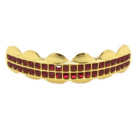 Bling Hip Hop Grillz "TOP SQUARE RED GOLD" von PLAYAZ, Kristall, vergoldet