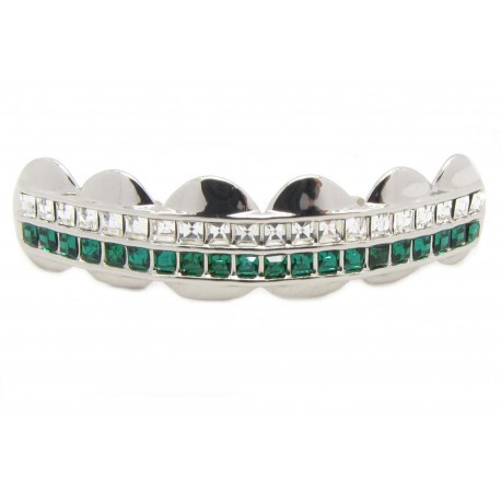 Bling Hip Hop Grillz "TOP SQUARE GREEN LINE PLATINUM" von PLAYAZ, Kristall, rhodiniert