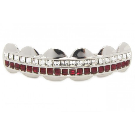 Bling Hip Hop Grillz "TOP SQUARE RED LINE PLATINUM" von PLAYAZ, Kristall, rhodiniert
