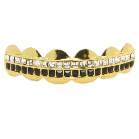 Bling Hip Hop Grillz "TOP SQUARE BLACK LINE GOLD" von PLAYAZ, Kristall, vergoldet