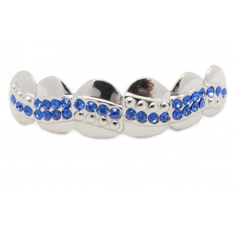 Bling Hip Hop Grillz "TOP WAVE SIMPLE BLUE PLATINUM" von PLAYAZ, Kristall, rhodiniert