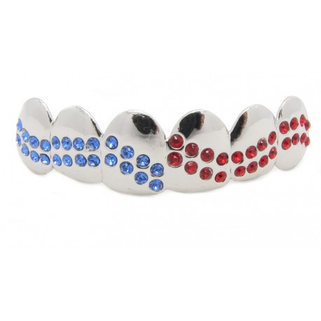 Bling Hip Hop Grillz "TOP WAVE RED & BLUE PLATINUM" von PLAYAZ, Kristall, rhodiniert