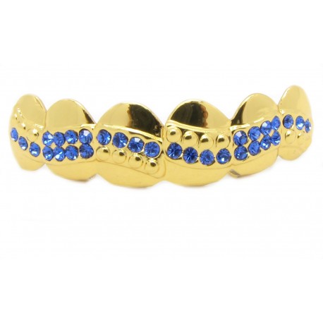 Bling Hip Hop Grillz "TOP WAVE SIMPLE BLUE GOLD" von PLAYAZ, Kristall, vergoldet