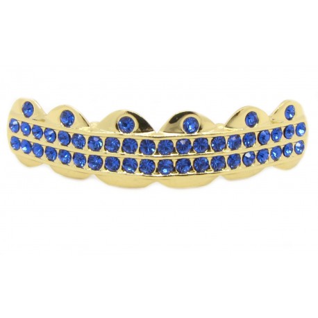 Bling Hip Hop Grillz "TOP SIMPLE BLAU GOLD" von PLAYAZ, Kristall, vergoldet