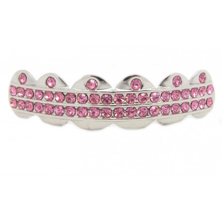 Bling Hip Hop Grillz "TOP SIMPLE PINK PLATINUM" von PLAYAZ, Kristall, rhodiniert