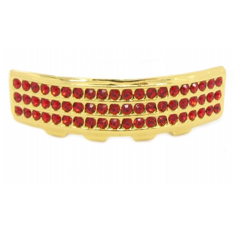 Bling Hip Hop Grillz "BOTTOM TRIPPLE RED GOLD" von PLAYAZ, Kristall, vergoldet