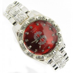 PLAYAZ Bling Armbanduhr "Dollar Red" Kristall Platin Look (rot)