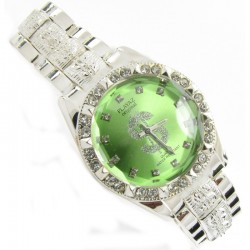 PLAYAZ Bling Armbanduhr "Dollar Lime Green" Kristall Platin Look (hell grün)