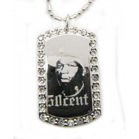 PLAYAZ Dog Tag "50 CENT CAP BLING" Foto Gravur Kristall mit Kette