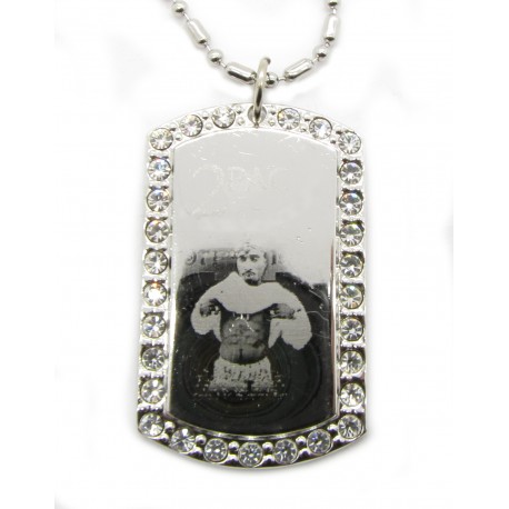 PLAYAZ Dog Tag "TUPAC KREUZ BLING" Foto Gravur Kristall mit Kette