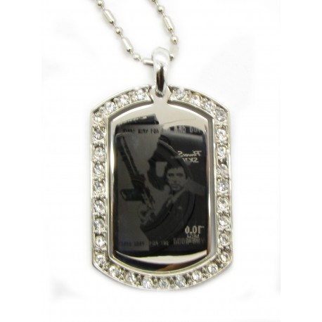 PLAYAZ Dog Tag "SCARFACE GUN BLING" Foto Gravur Kristall mit Kette