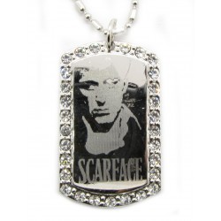 PLAYAZ Dog Tag "SCARFACE FACE BLING" Foto Gravur Kristall mit Kette