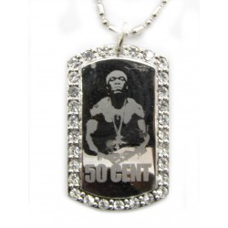 PLAYAZ Dog Tag "50 CENT MUSCLES BLING" Foto Gravur Kristall mit Kette