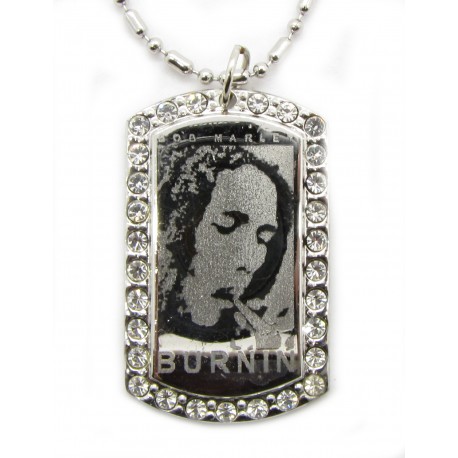 PLAYAZ Dog Tag "BOB MARLEY BURN IT BLING" Foto Gravur Kristall mit Kette