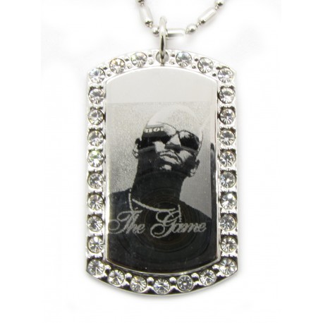 PLAYAZ Dog Tag "THE GAME BLING" Foto Gravur Kristall mit Kette